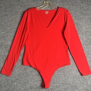 Pumiey Bodysuit Womens‎ Size Xl Red V Neck Snap Buttons